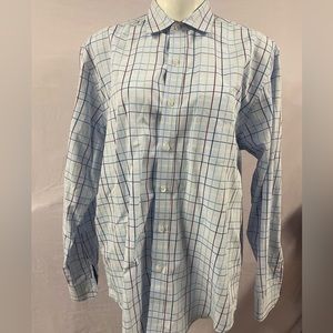 Preowned Tasso Elba Men's Large Long Sleeve Button Up Dress Shirt Blue Stripes